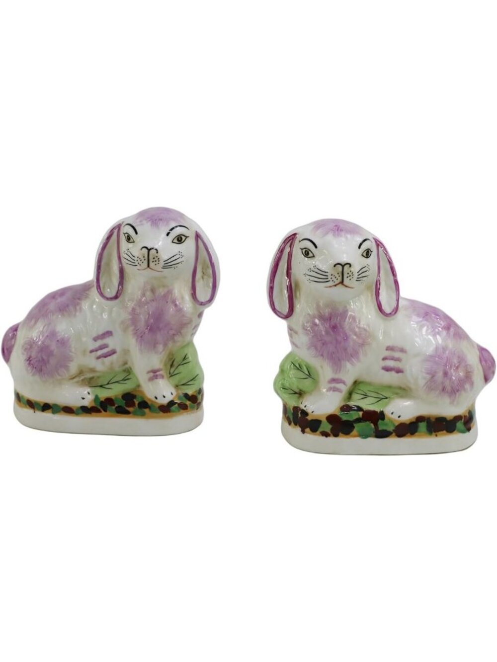 Charming Pink Porcelain Bunny Figurines - Set of 2, 6.7" Easter Decor, Cute Home